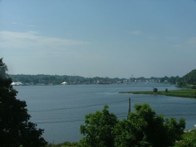 Mystic River. The seaport isseen  in the background.