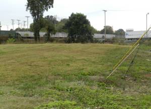 The field, where Tom  Dooley was executed on the far side of the tracks.